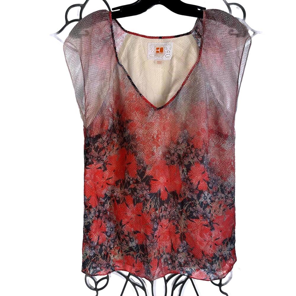 Boss Orange Kanima1 Women's 100% Silk Floral Cap Sleeve Top - Large